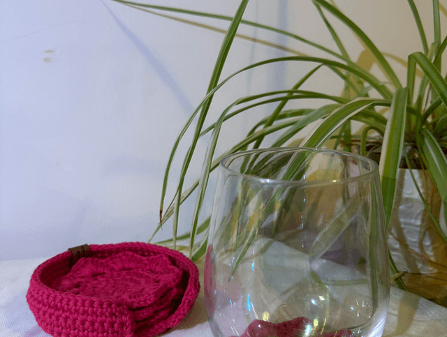 Set of 4 coasters and holder - Pink