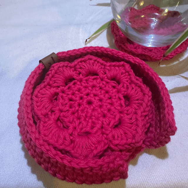 Set of 4 coasters and holder - Pink