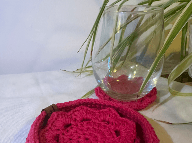 Set of 4 coasters and holder - Pink