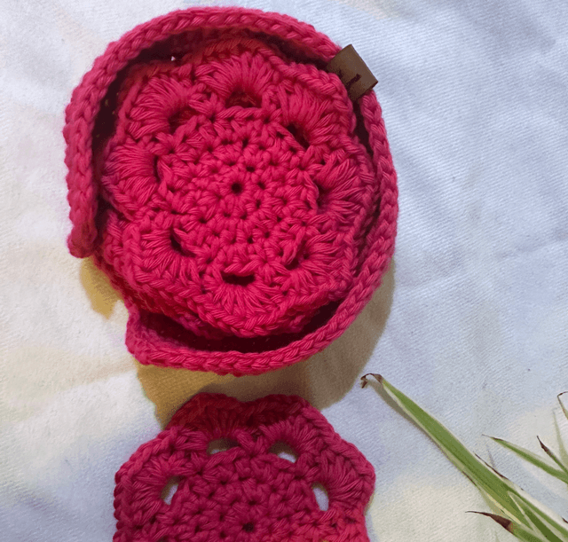 Set of 4 coasters and holder - Pink